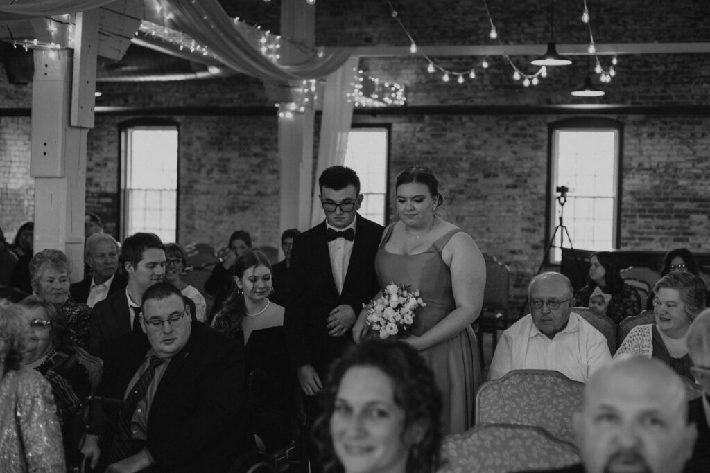 Wedding ceremony processional pictures at Goshen Indiana wedding venue at Bread & Chocolate