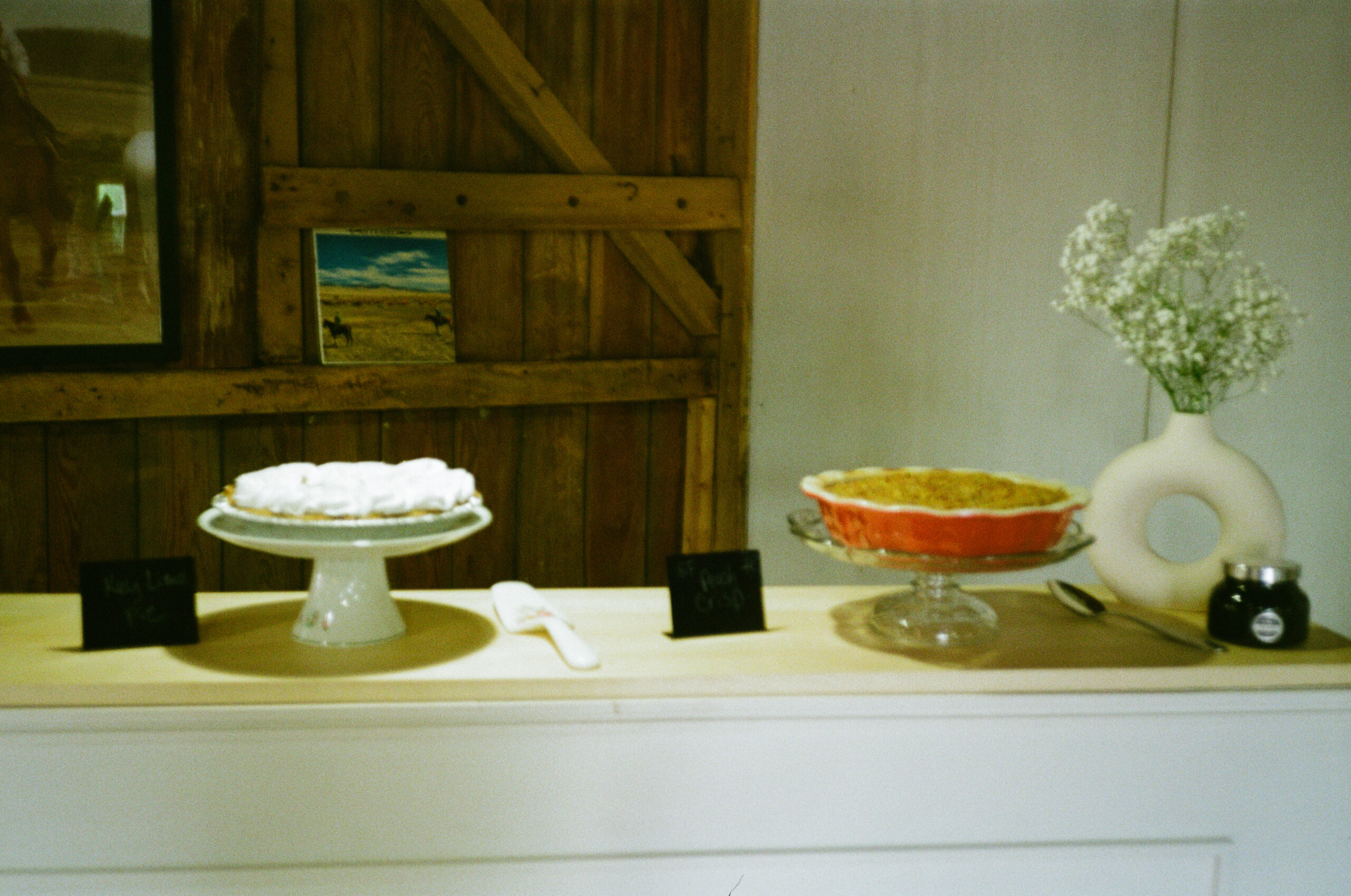 outdoor wedding reception details and decor, charcuterie and snack food tables, pie and dessert, warsaw and winona lake indiana.