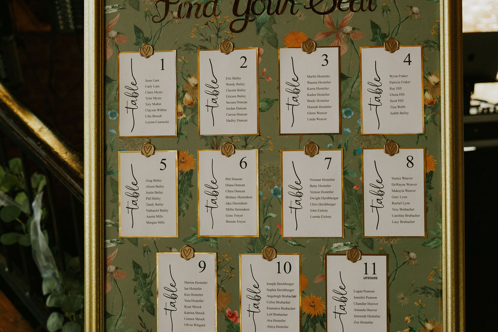 Eclectic and colorful wedding table number sign at the North Church Venue in Muncie, Indiana.