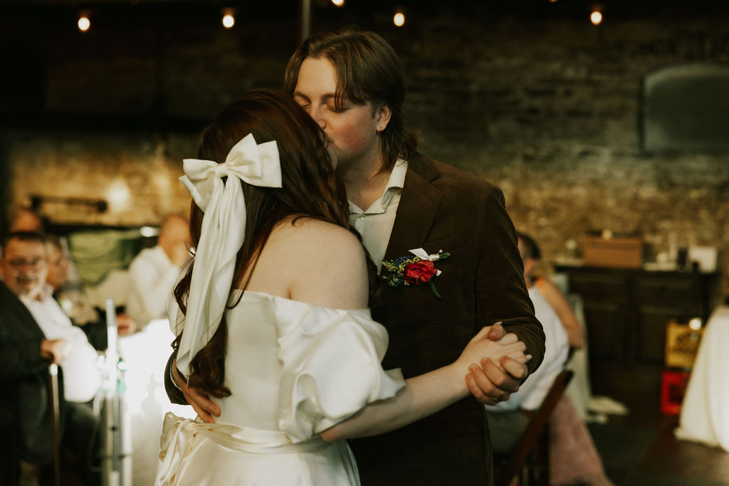 Bride and Groom's first dance at wedding reception in the North Church Venue in Muncie, Indiana