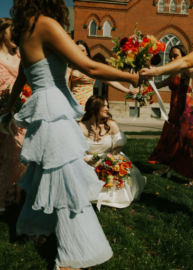 Bridesmaids portraits at Muncie, Indiana at The North Church Venue.