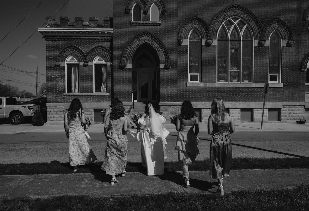 Bridesmaids portraits at Muncie, Indiana at The North Church Venue.