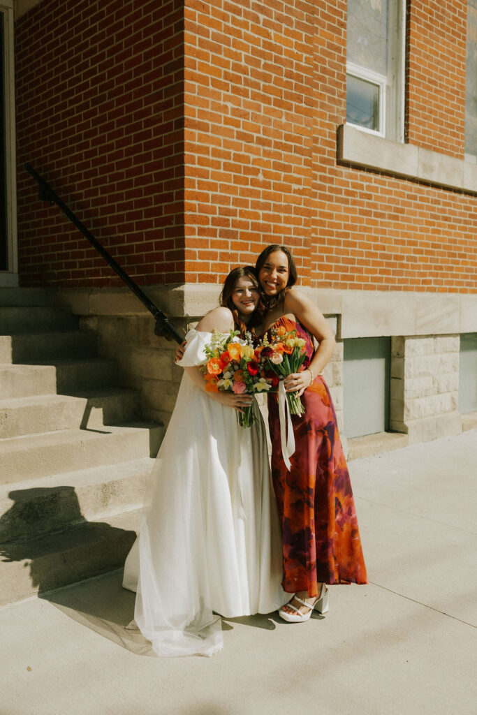 Bridesmaids individual pictures with bride at Muncie, Indiana in the North Church Venue.