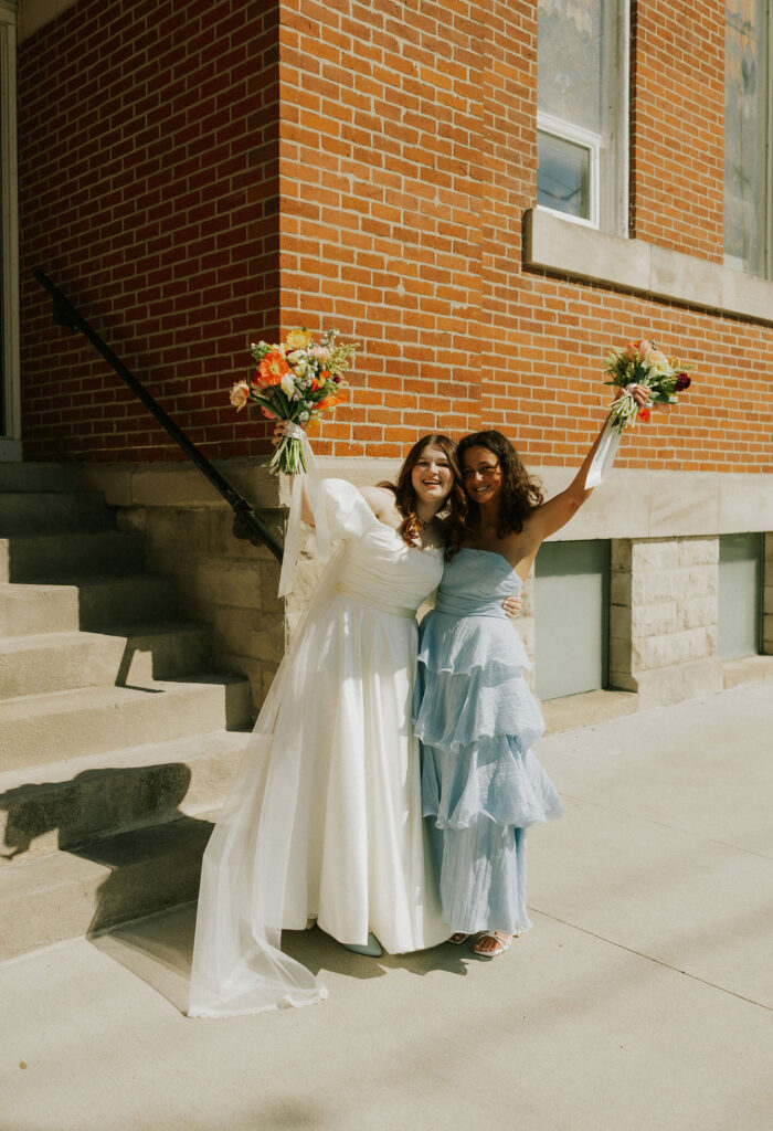 Bridesmaids individual pictures with bride at Muncie, Indiana in the North Church Venue.