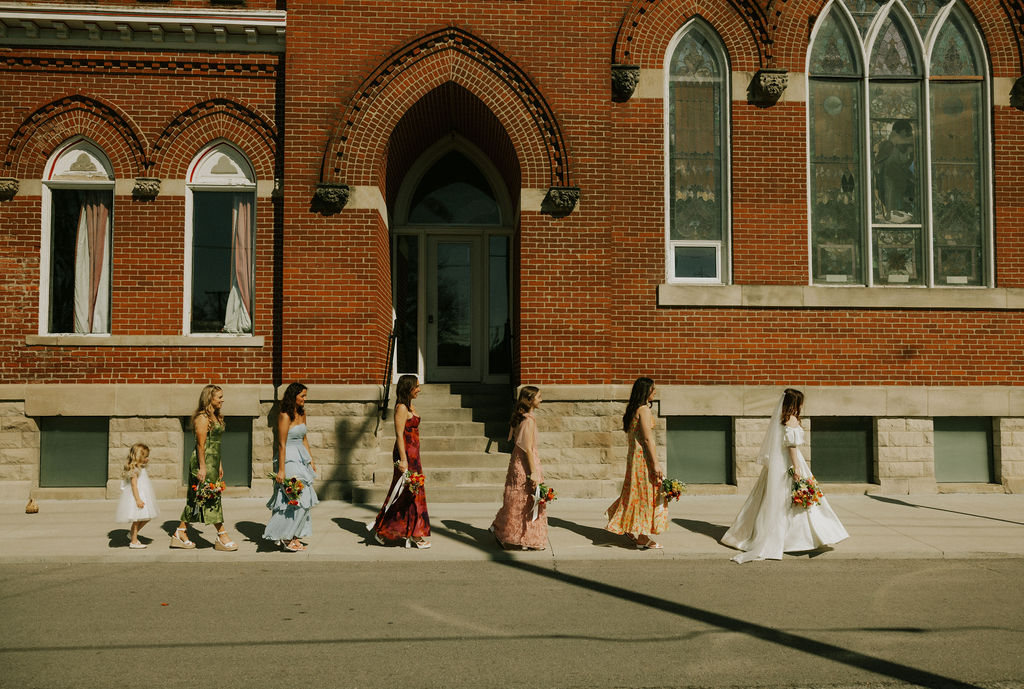 Bridesmaids portraits at Muncie, Indiana at The North Church Venue.