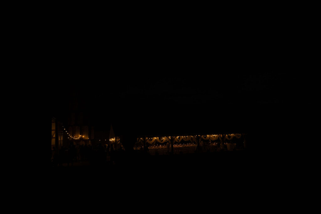 The reception space at night time in Goshen, IN.