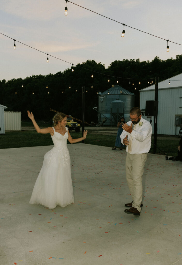 Bride dancing with her dad to an old rock song.