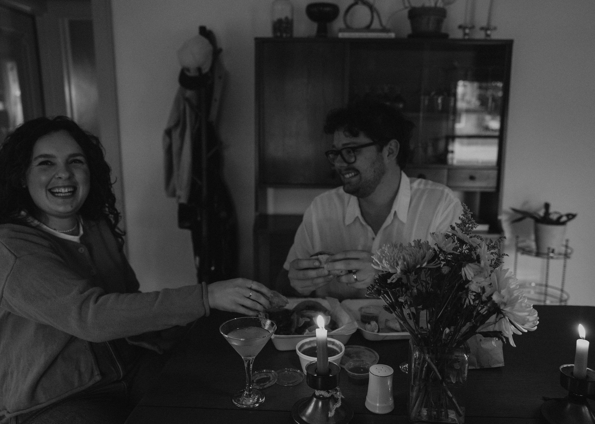 Couple enjoying Mexican date night at their in home date night.