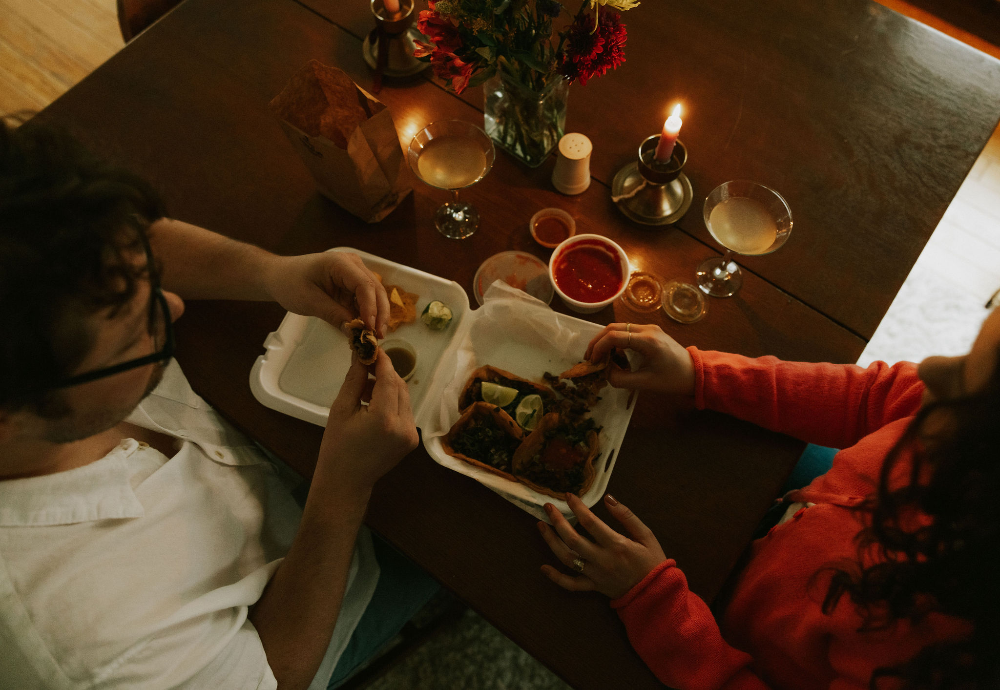 A look at a date night at home with tacos.