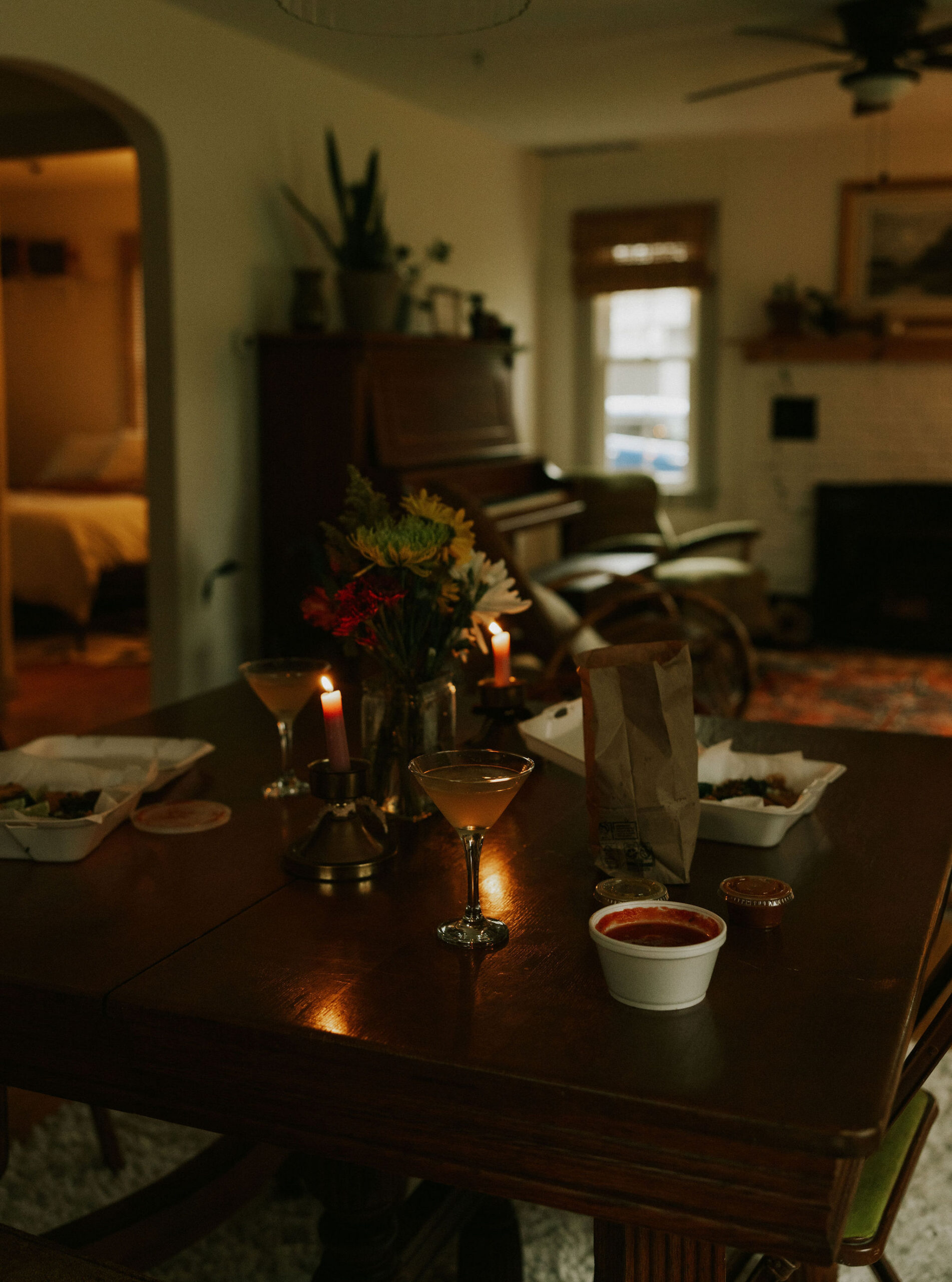 Couple enjoying Mexican date night at their in home date night.